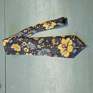 100% silk mens tie by B. ullock & Jones floral grays gold purple.